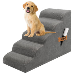 ROMROL dog stairs 5-step 22inch gray for safe bed and couch access.