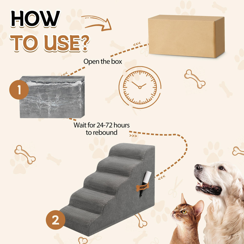 ROMROL dog stairs with non-slip waterproof cover protects the surface during climbs.