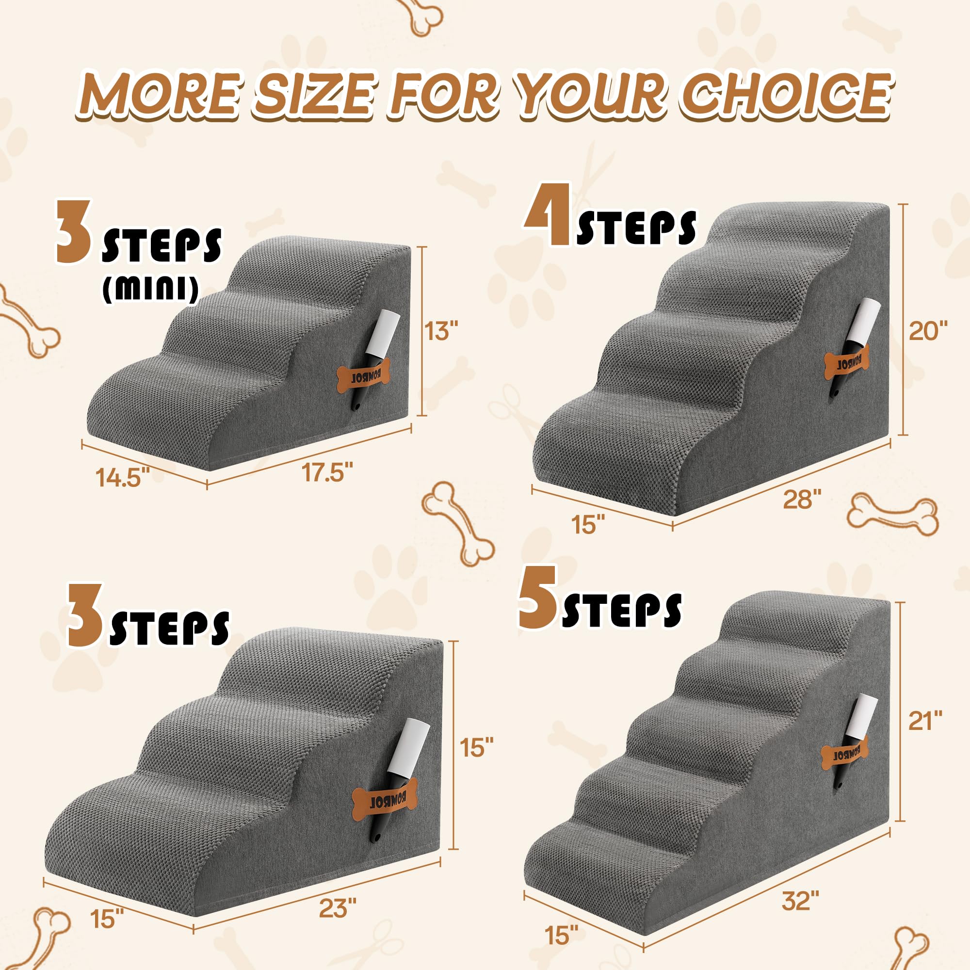 ROMROL dog stairs stable base provides secure indoor outdoor use