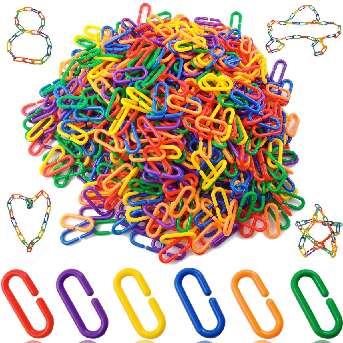 RONYOUNG 620pcs rainbow C-clips links for versatile cage toys and easy toy swapping