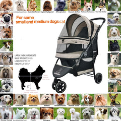 ROODO 3-Wheel Dog Stroller rear view with storage basket for essentials