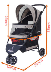 ROODO 3-Wheel Dog Stroller side-folded view for compact storage