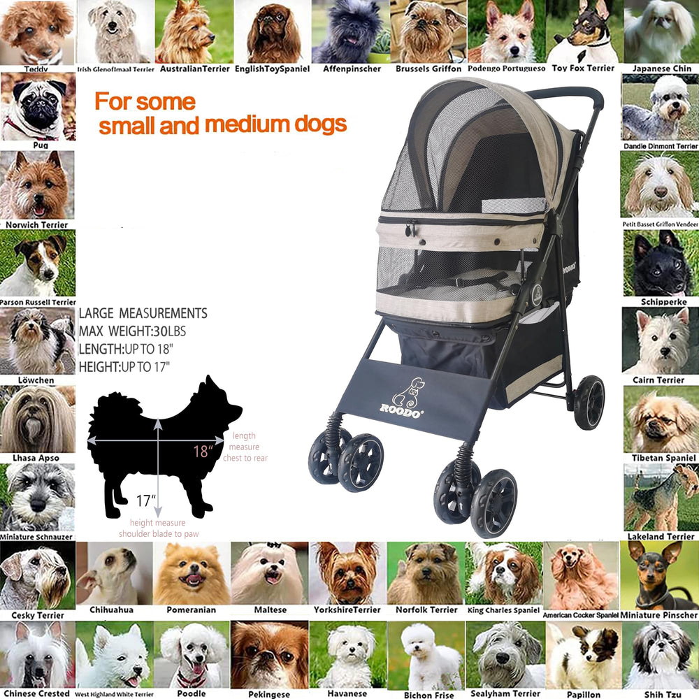 ROODO 4‑Wheel Pet Stroller folded state shows compact, trunk‑friendly design for travel.