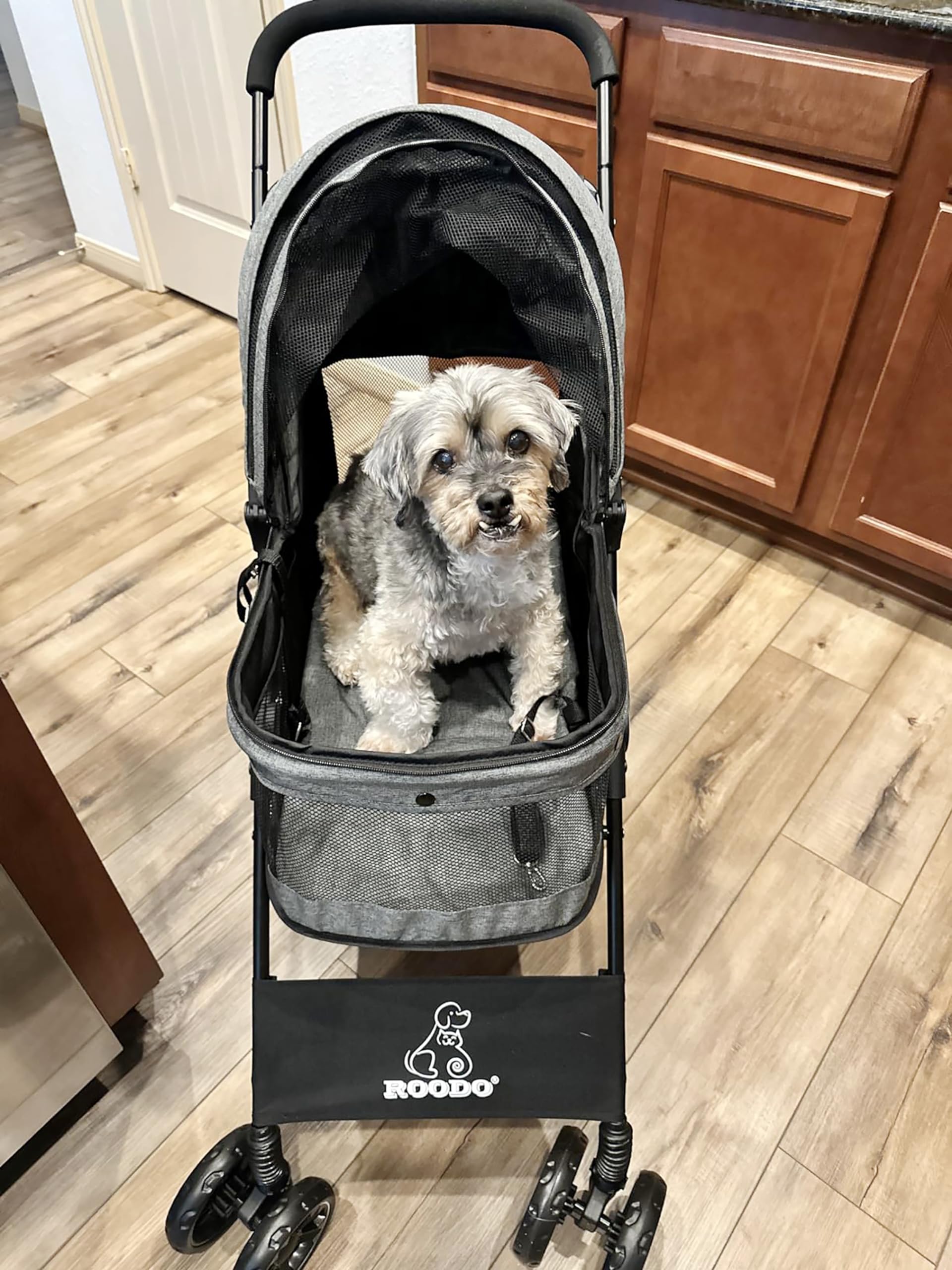 ROODO Escort 4 Wheel Pet Stroller folded compact for easy storage and travel