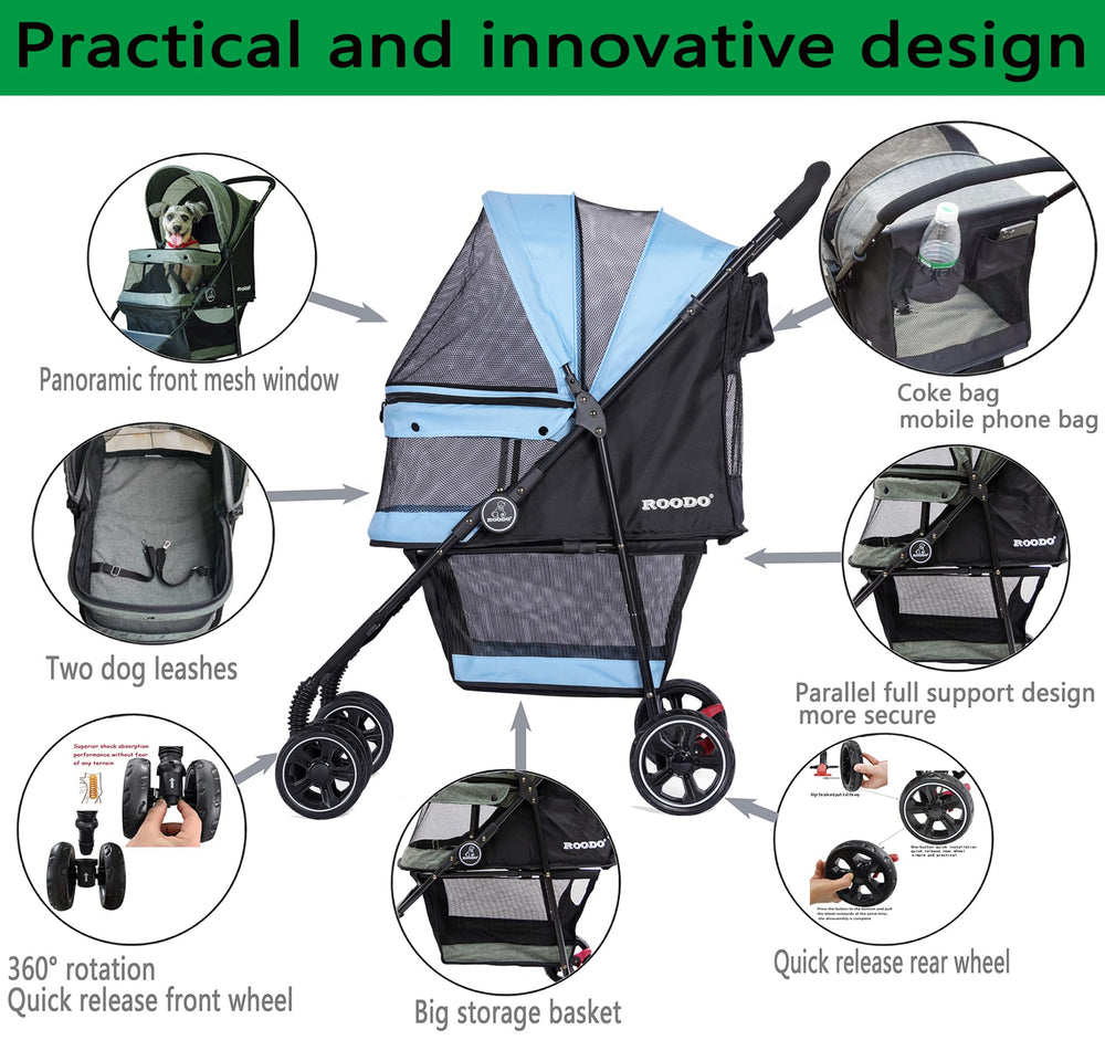 ROODO stroller storage basket keeps essentials within reach.