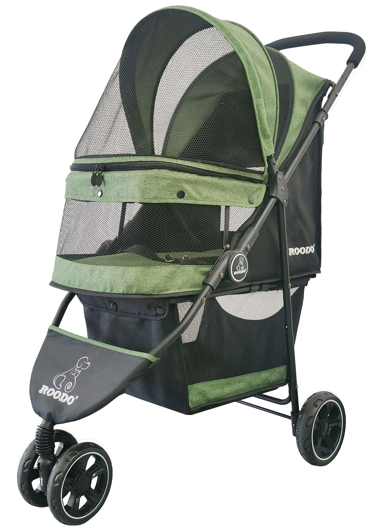 ROODO three-wheel pet stroller delivers a smooth ride for small dogs and cats