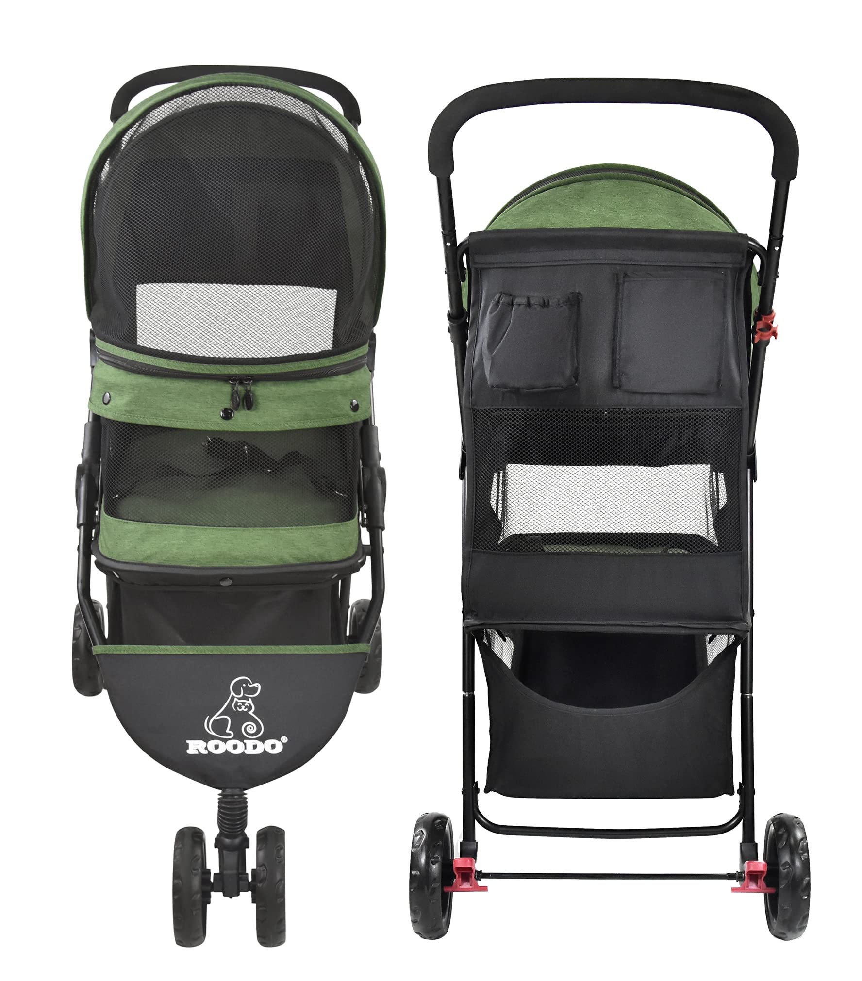 ROODO travel ready pet stroller supports outdoor adventures with pets up to 30 lbs