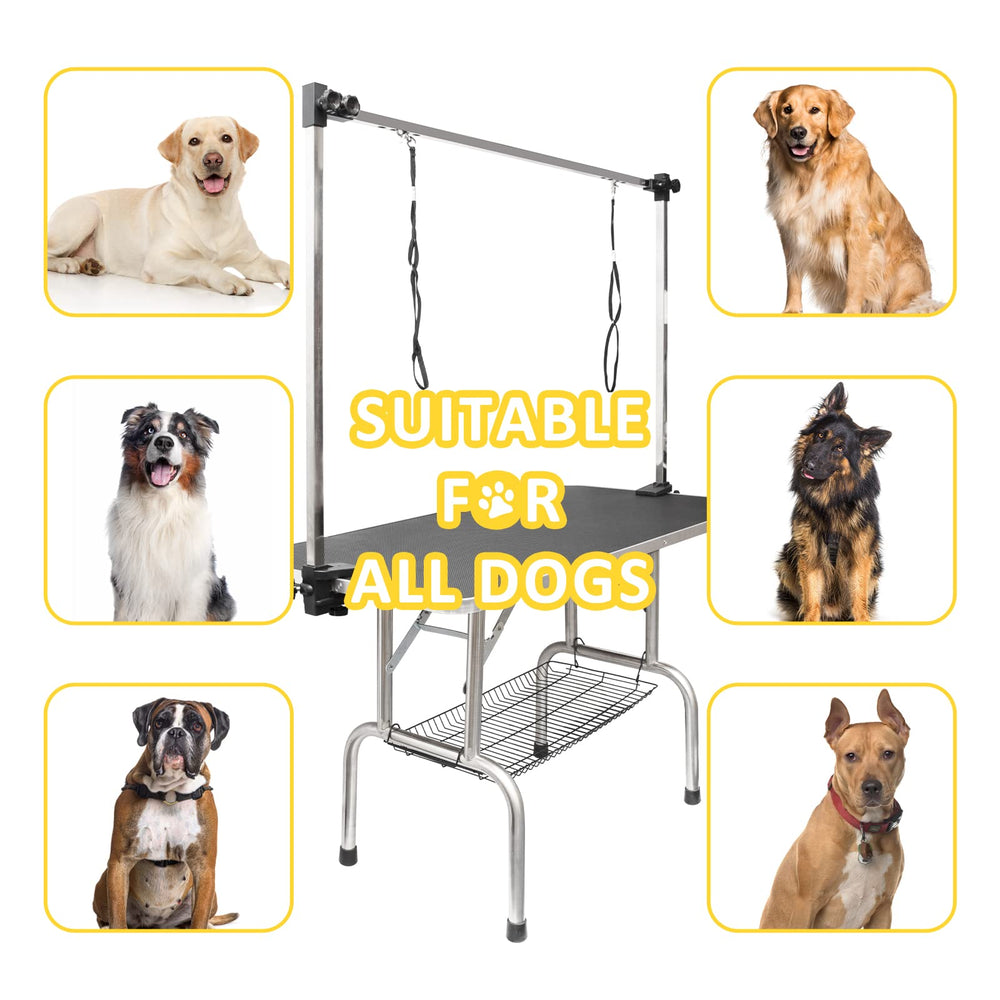 RoomTec adjustable arm highlights secure positioning for various dog sizes.