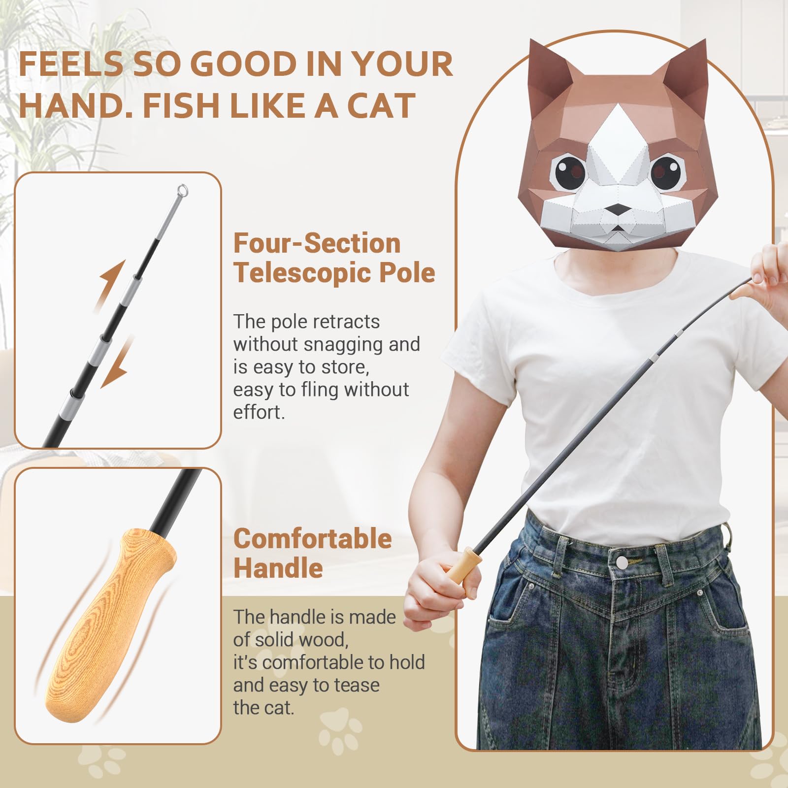 ROSAUI Cat Teaser Wand Natural Refills deliver safe, realistic prey-like movement.