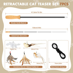 ROSAUI Cat Teaser Wand Retractable 16in for compact storage after play.