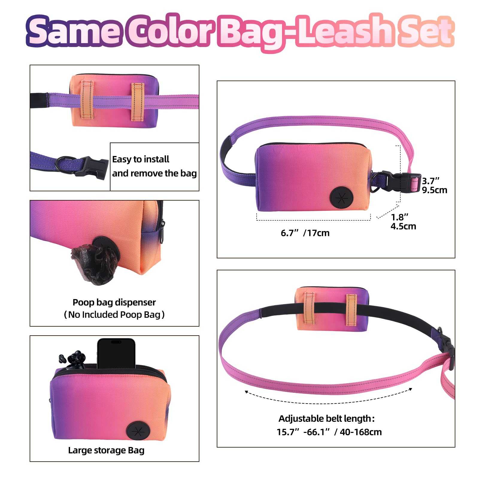Roses&Poetry leash with removable zipper pouch for quick access essentials.