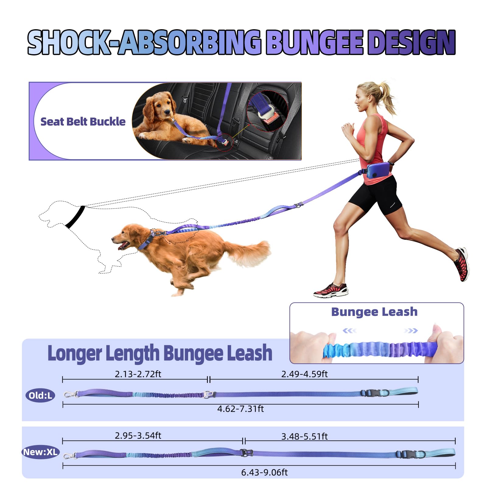 Roses&Poetry hands-free leash dual-handles for quick training and relaxed walks