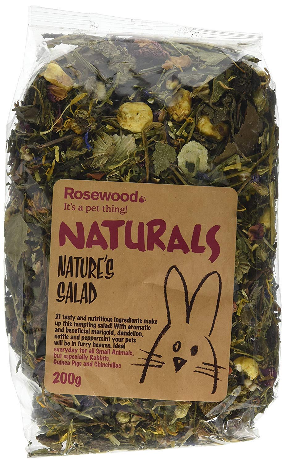 Rosewood Natures Salad 200g pack image: wholesome forage treat for rabbits, guinea pigs, and chinchillas.