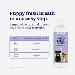 ROSEY'S PUPPY FRESH BREATH dog smiles after use.