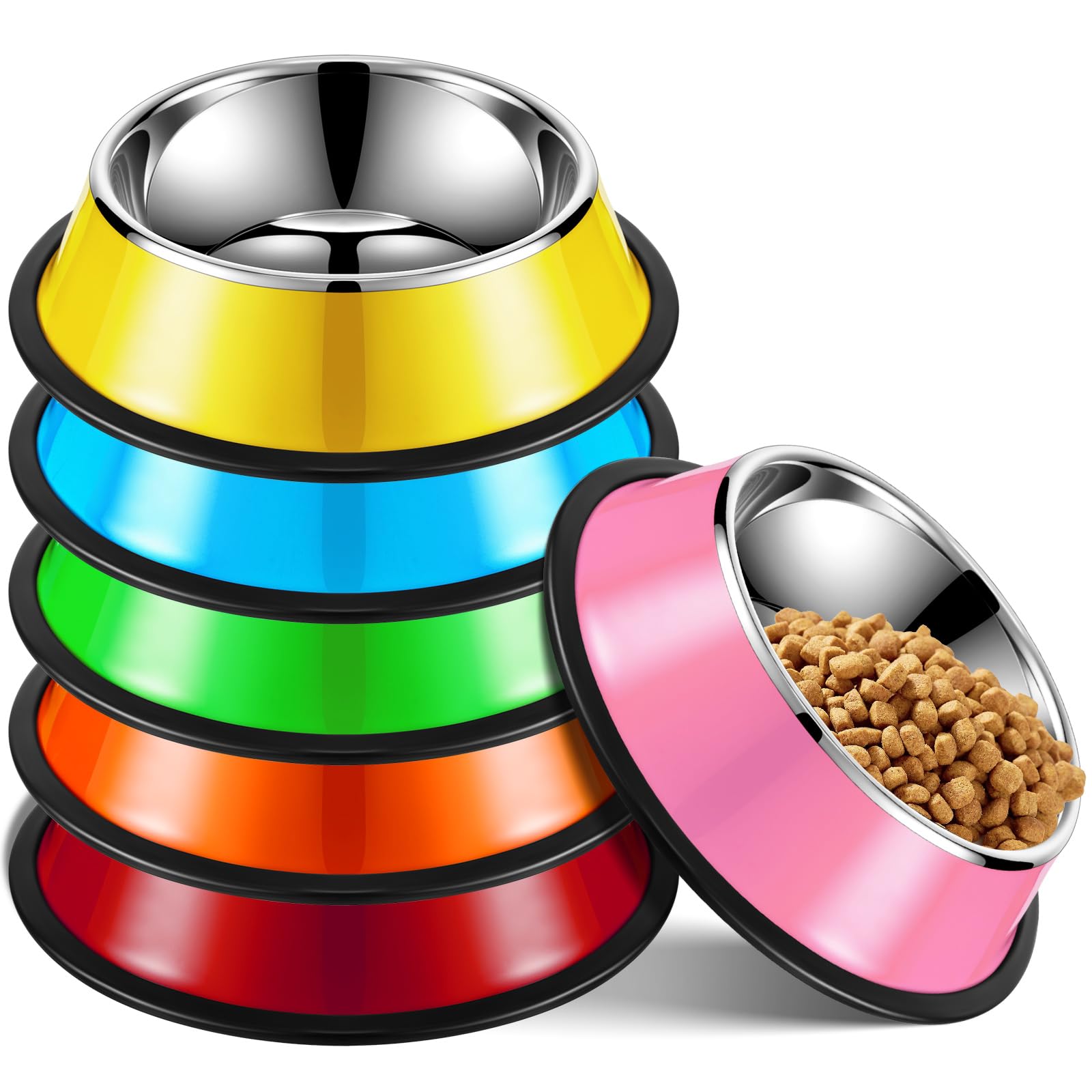 Roshtia 6-pcs colorful stainless steel bowls stackable for compact storage.