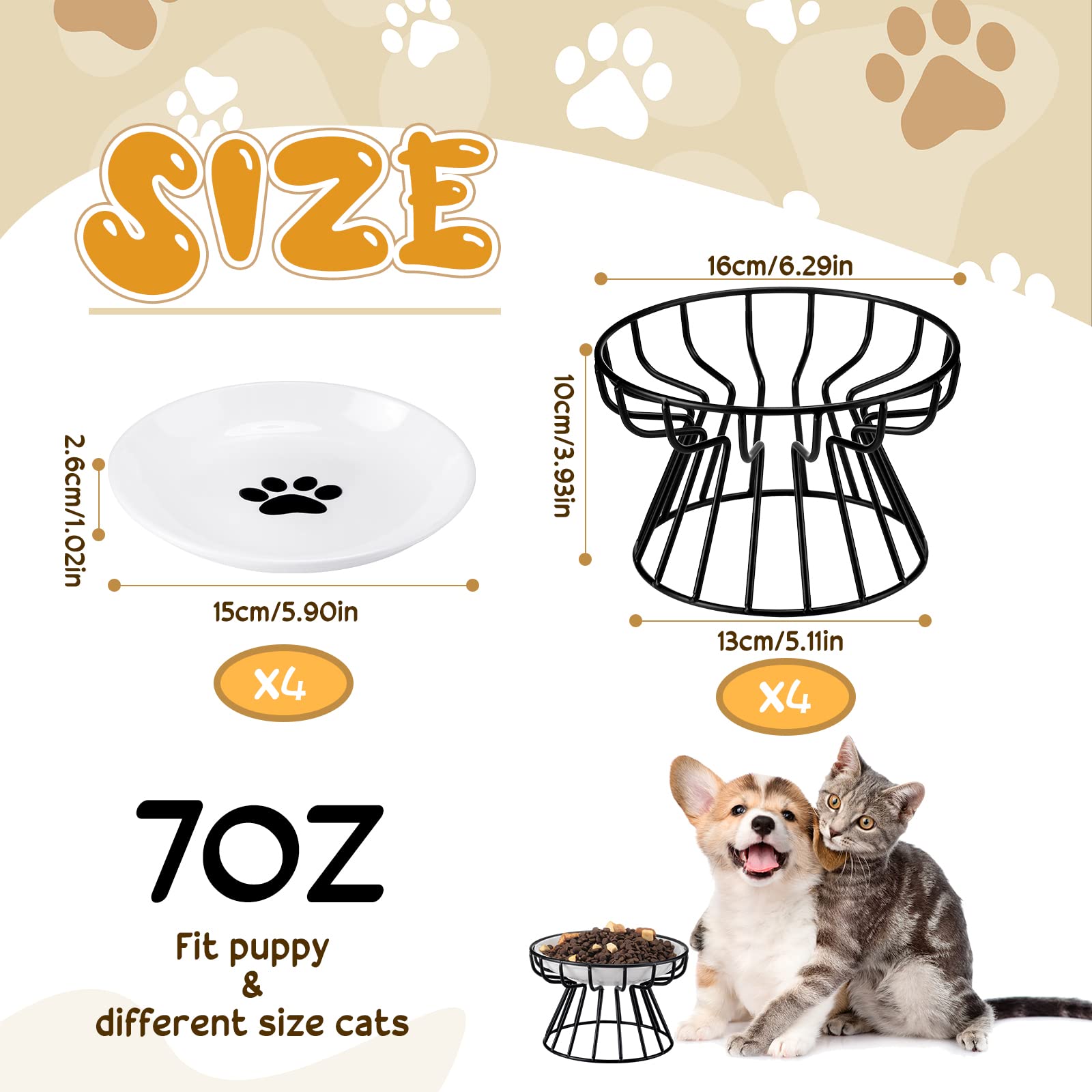 Roshtia ceramic bowls in black paw design with smooth feeding surface