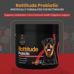 Rottitude Probiotics large-breed formula supporting immunity and vitality.