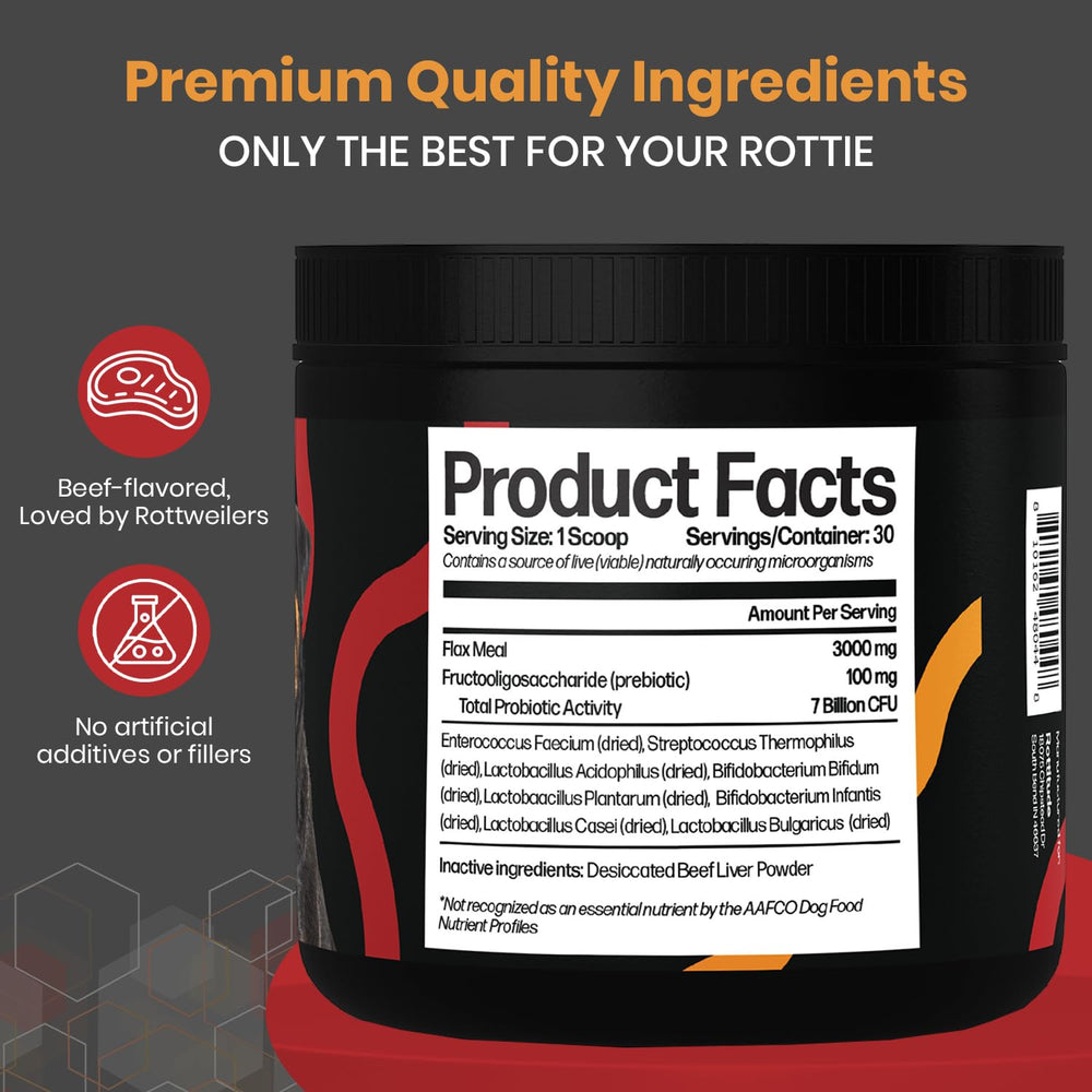 Rottitude Probiotics rottweiler-specific formula designed for large dogs.