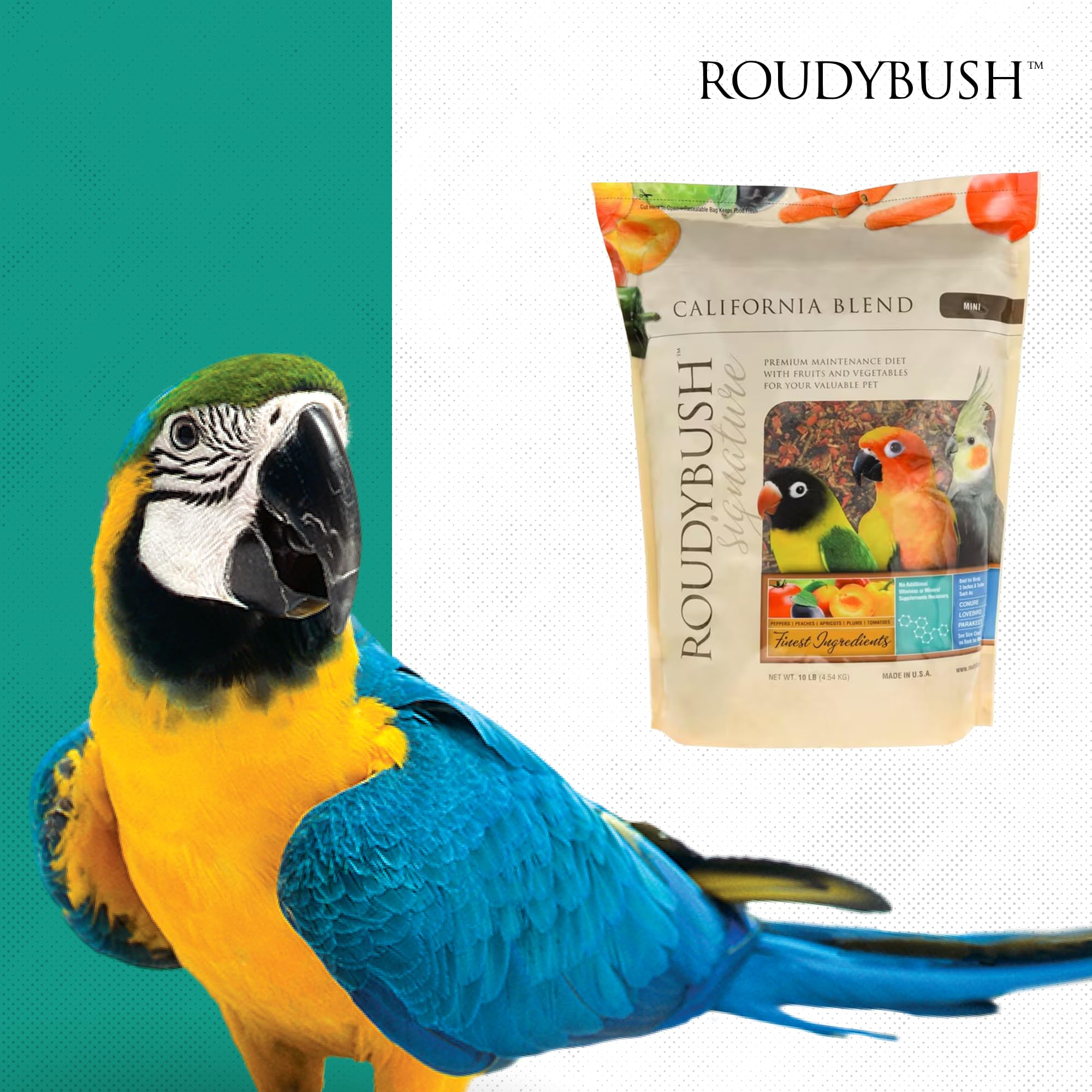 RoudyBush California Blend 10 lb bag ready for long-term feeding.