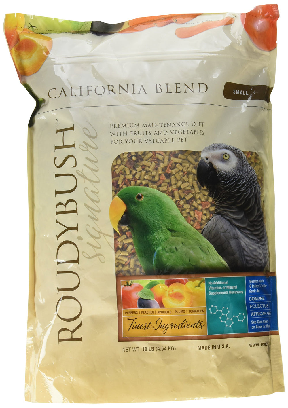 RoudyBush California Blend for Birds small 10 lbs bag with fruit and pellets supports balanced nutrition
