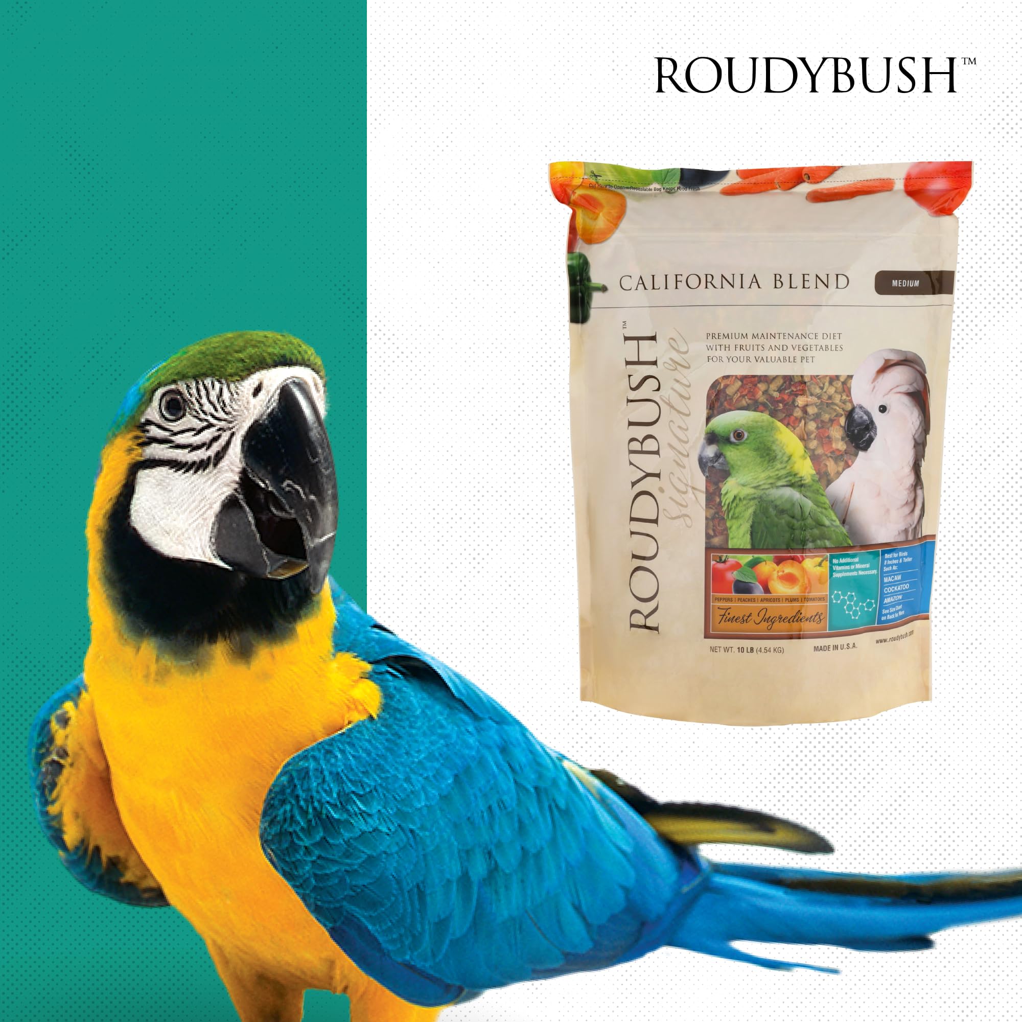 Roudybush California Blend variety ingredients displayed for diverse nutrition.
