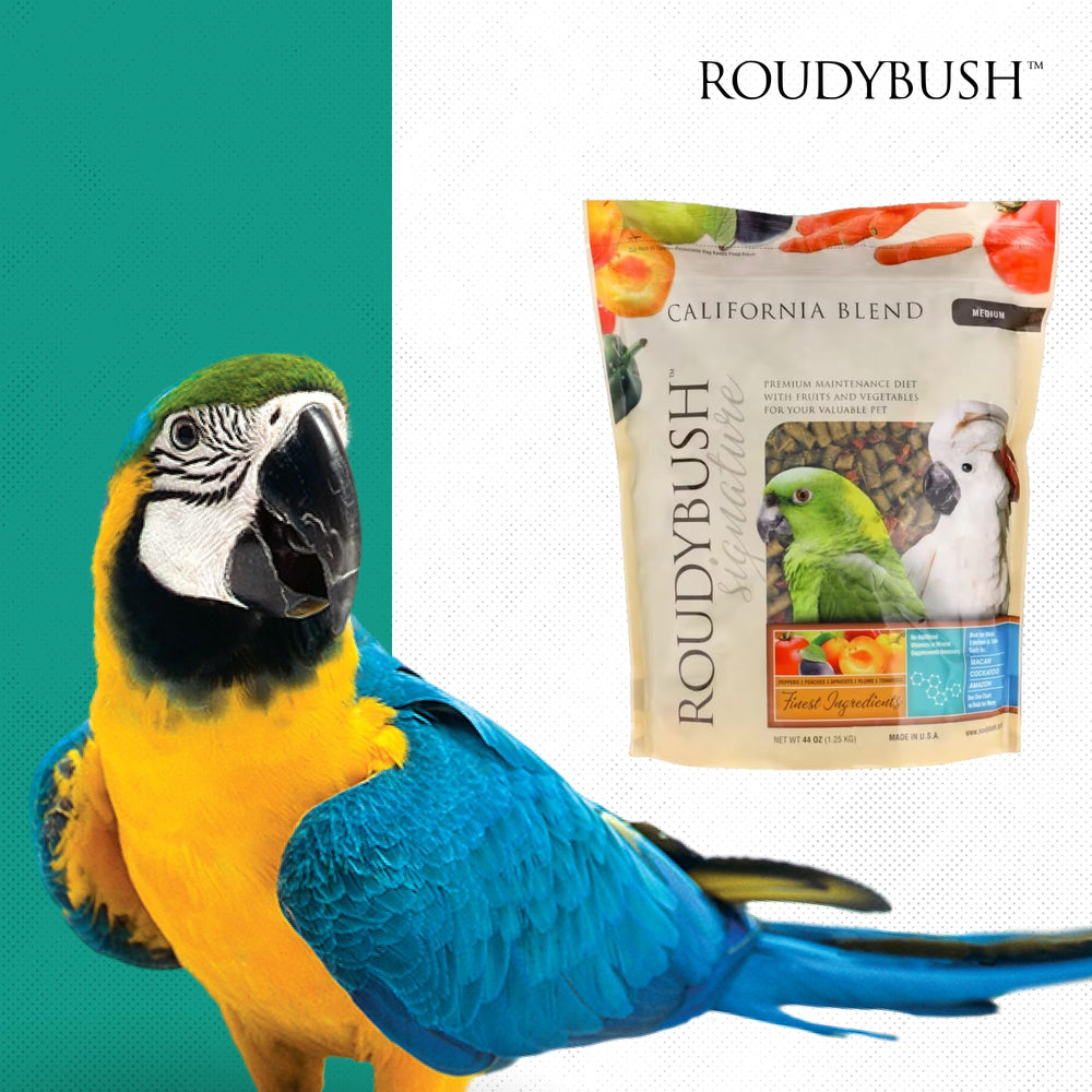 RoudyBush California Blend packaging shows the 44oz bag and labels.