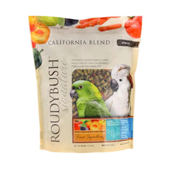 RoudyBush California Blend pellets in feeder promote balanced nutrition.