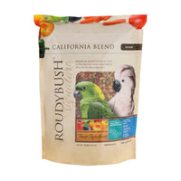 Roudybush California Blend pellets close-up for balanced nutrition in birds.