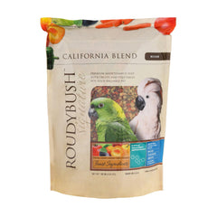 Roudybush California Blend pellets close-up for balanced nutrition in birds.