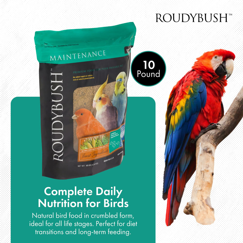 RoudyBush Daily Maintenance Crumbles pellets closeup showing texture for easy consumption.