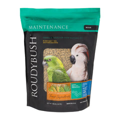 RoudyBush daily maintenance food bag shows balanced nutrition for adult birds