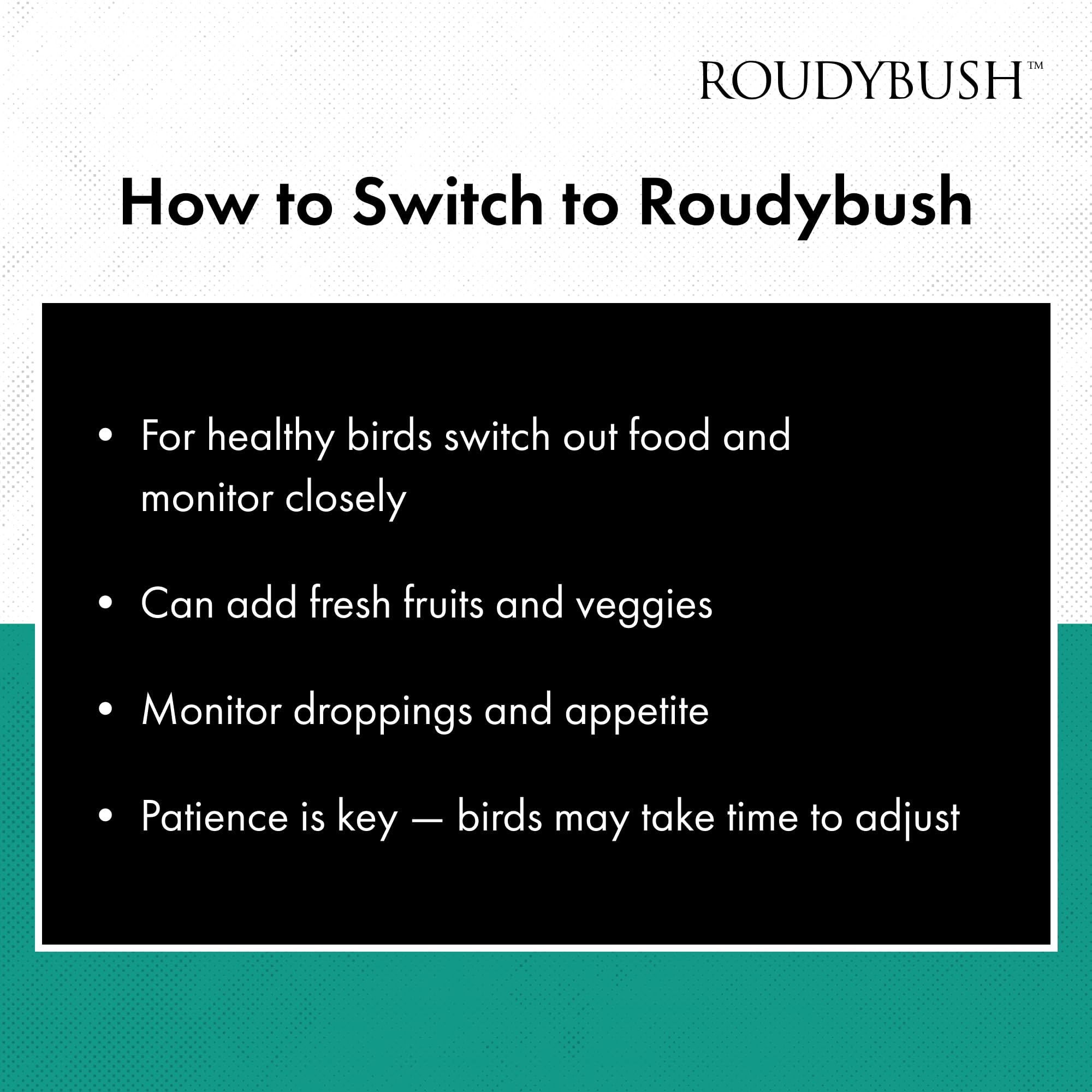 RoudyBush daily maintenance supports calm feeding in cages