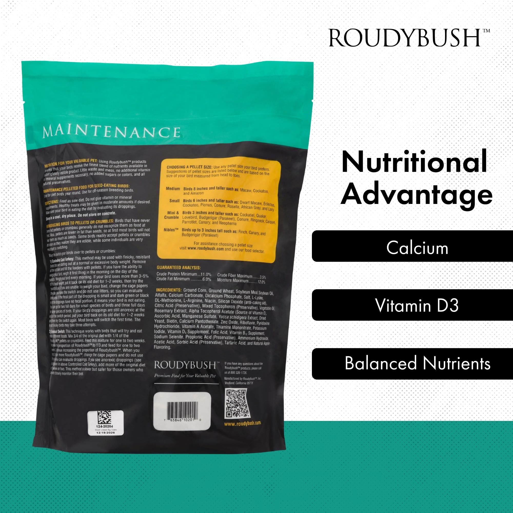 RoudyBush ingredients reveal corn, wheat, soy for balanced diet