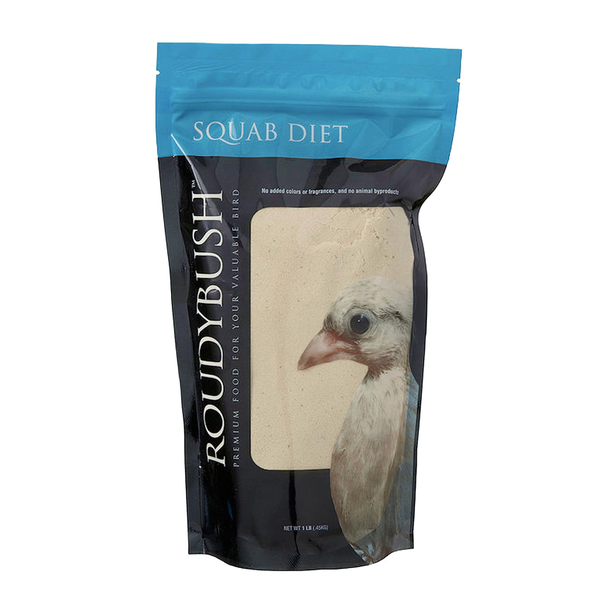 RoudyBush Squab Diet 1lb package shows dove feed for crop milk replacement