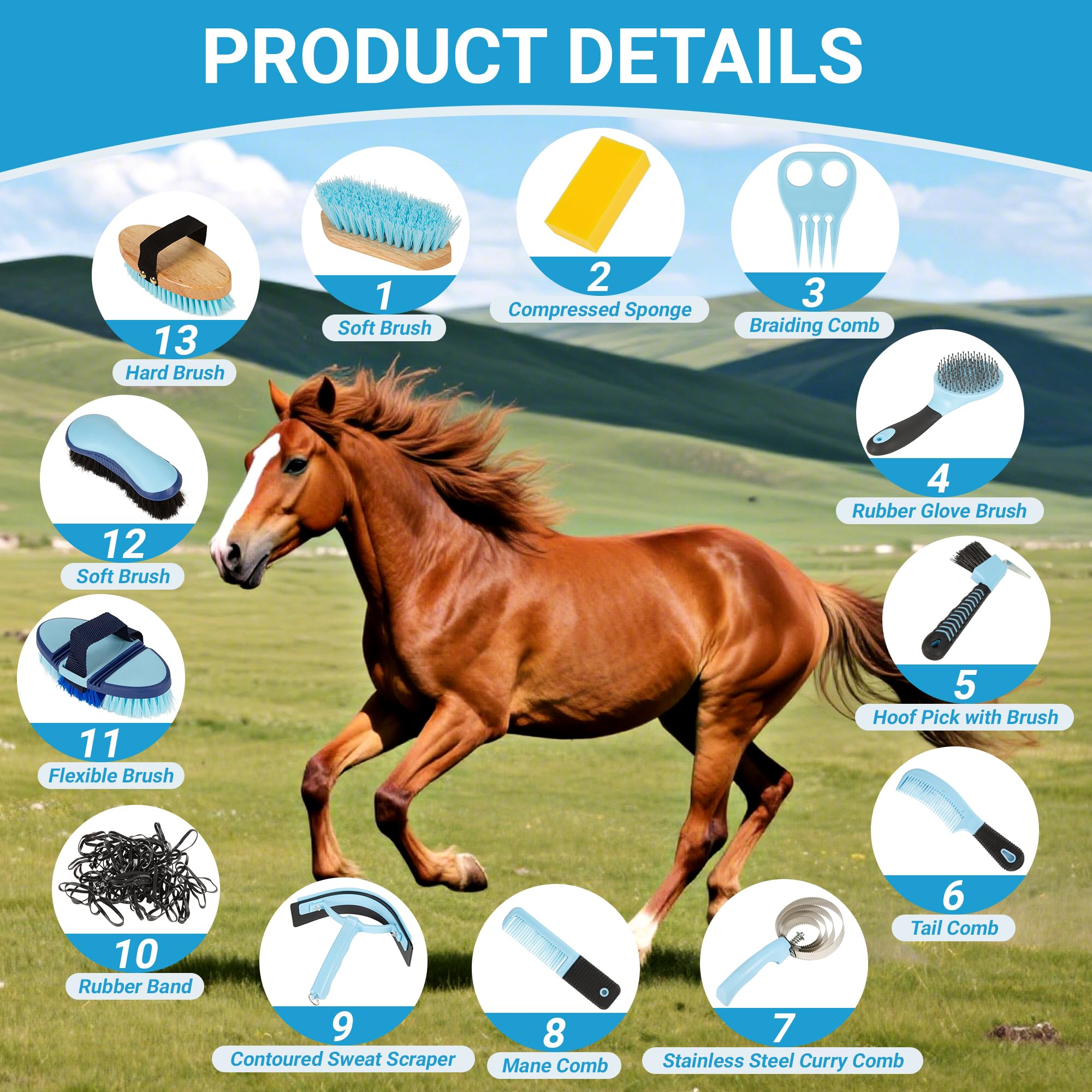 Rouisxue hoof pick with brush enables safe hoof cleaning during routine care.