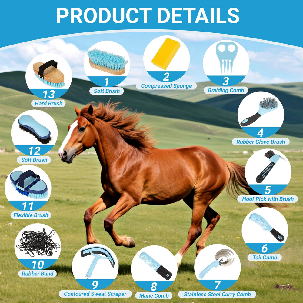 Rouisxue hoof pick with brush enables safe hoof cleaning during routine care.