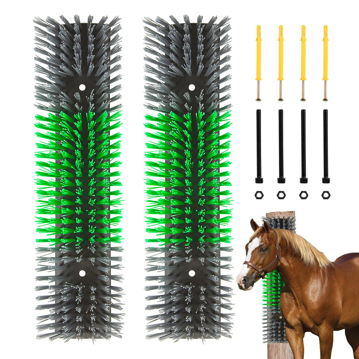 Rouisxue livestock scratch brush in gray mounted on post for cattle comfort