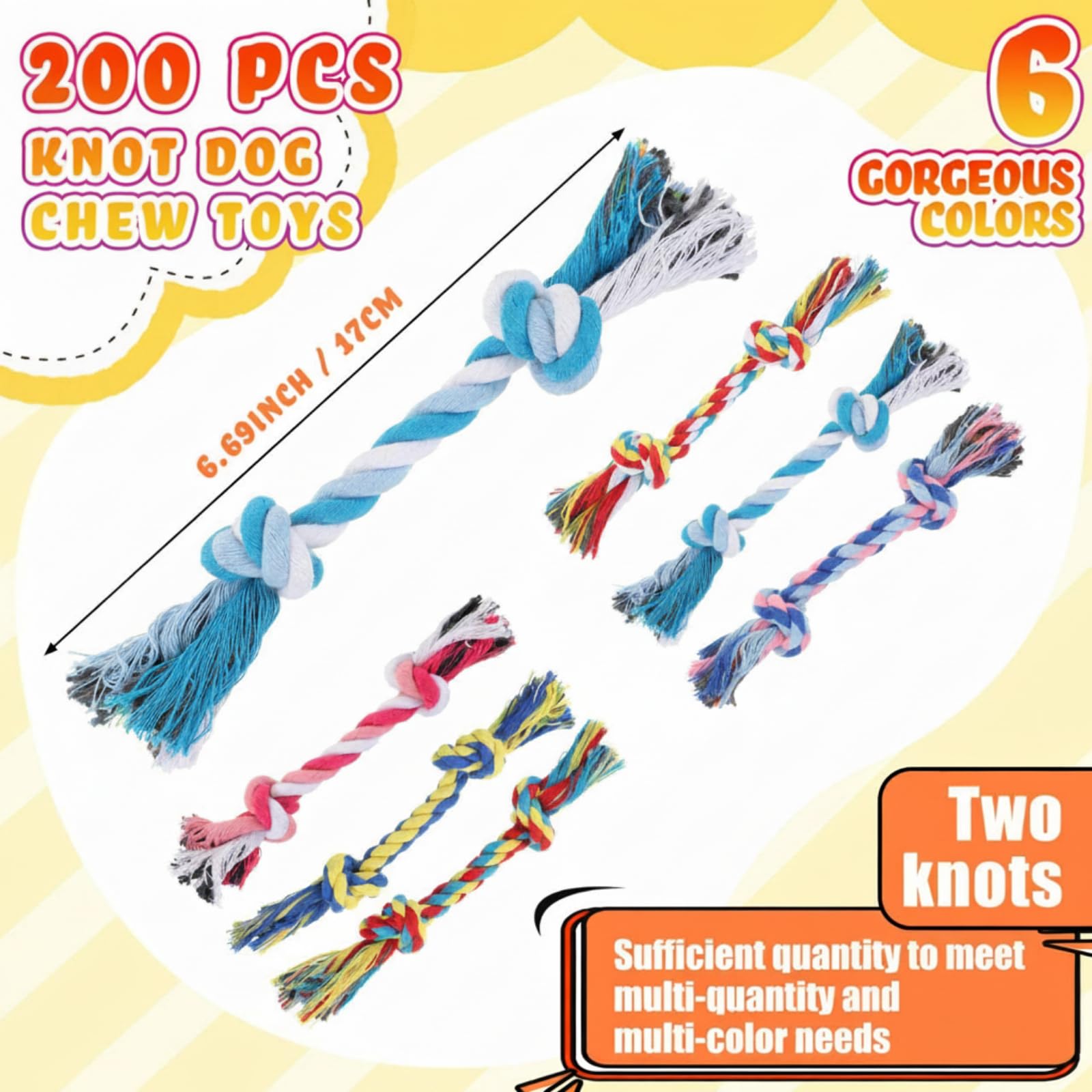 RoundFunny knot rope dog toy yellow for medium dogs supports bonding during fetch and tug