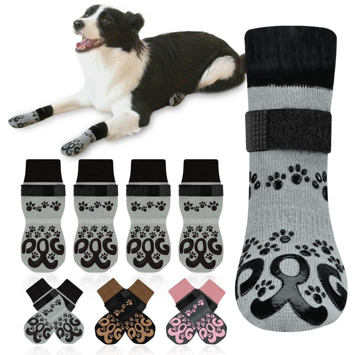 Rouwinne anti-slip dog socks on paw for secure indoor traction
