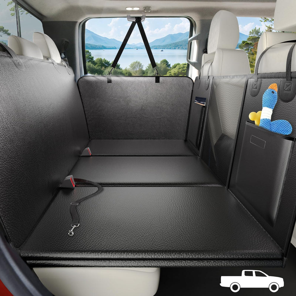 ROUWINNE back seat extender provides 59-inch wide coverage for dogs on long trips