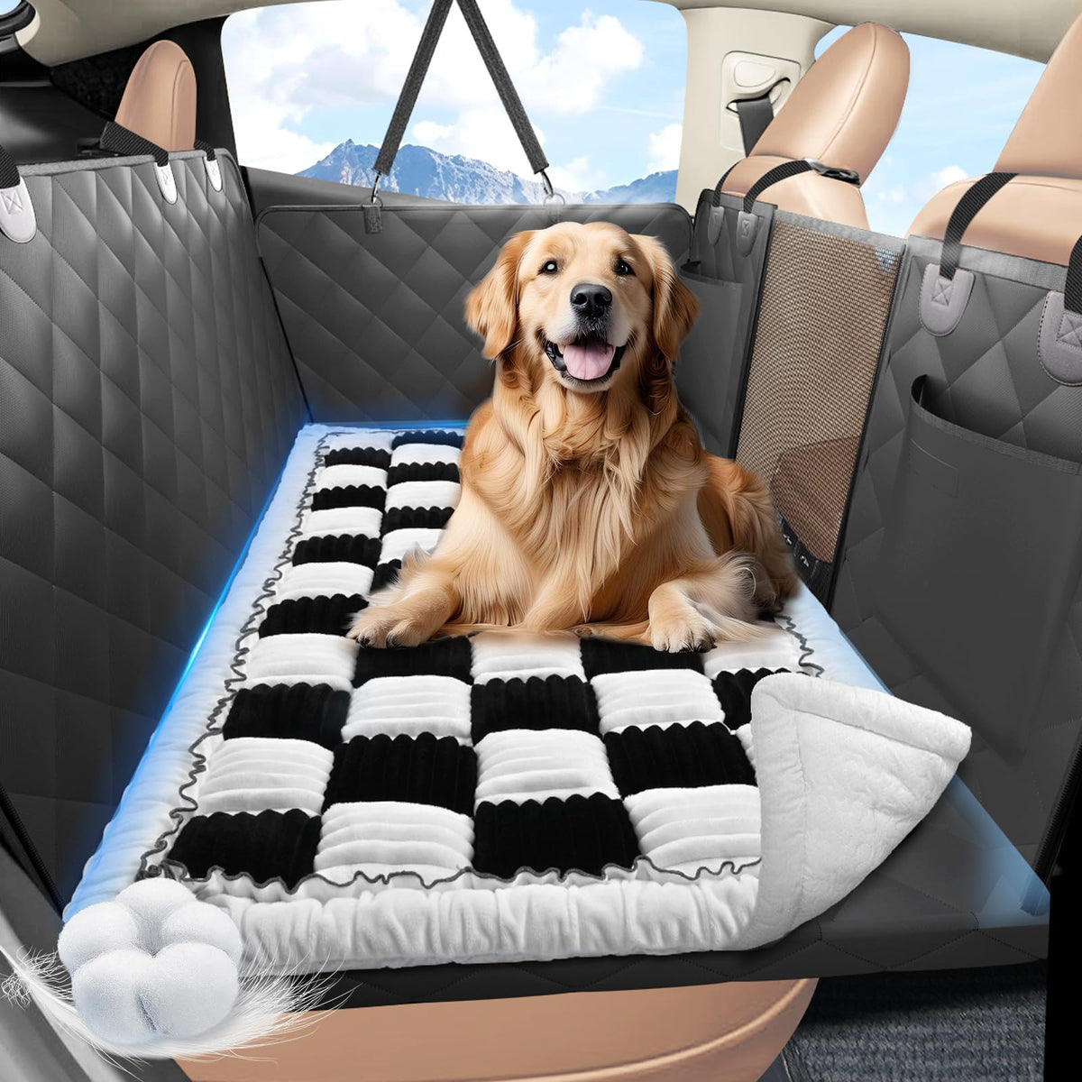 ROUWINNE backseat dog bed non-slip bottom keeps pet secure during rides