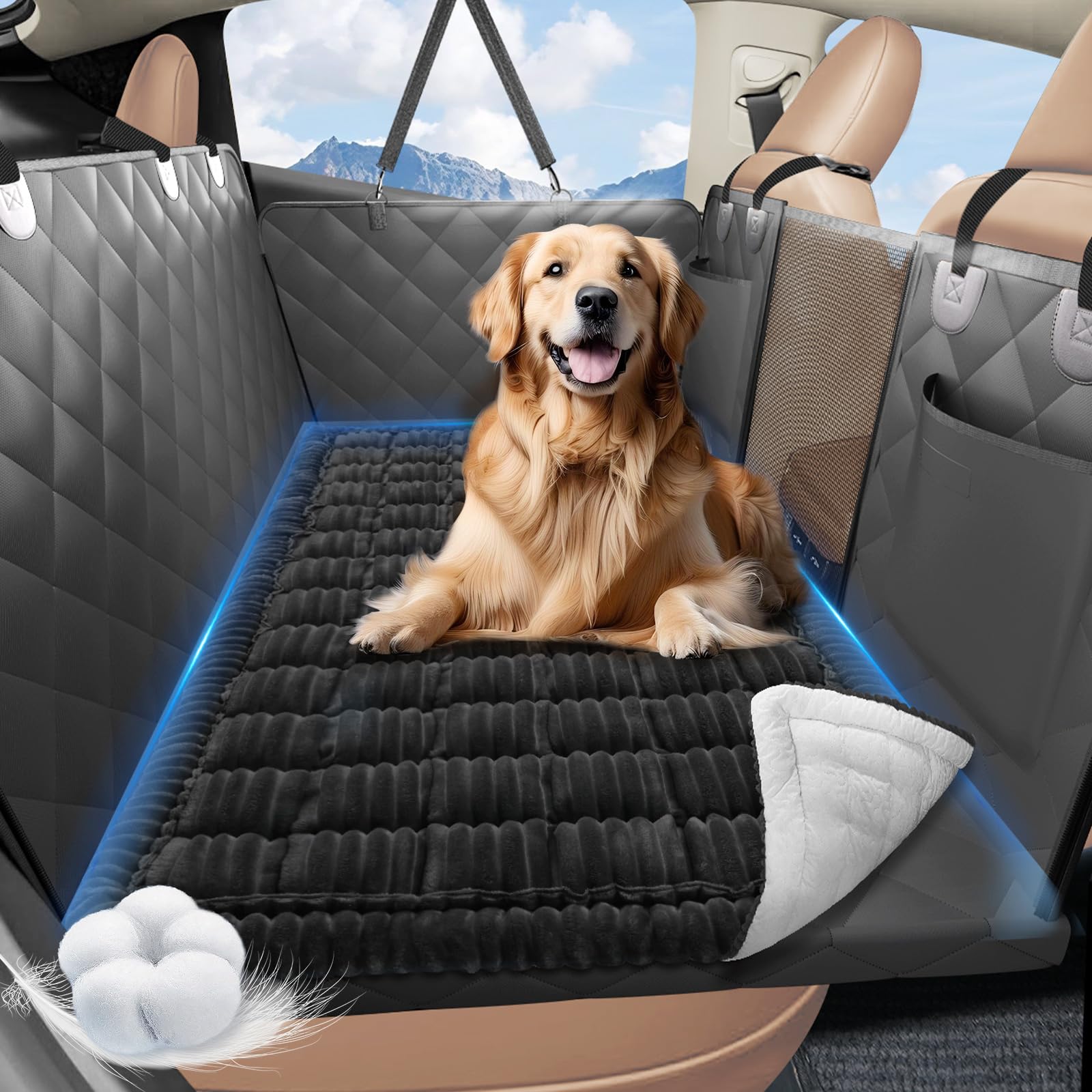 ROUWINNE backseat dog bed non-slip for secure car travel