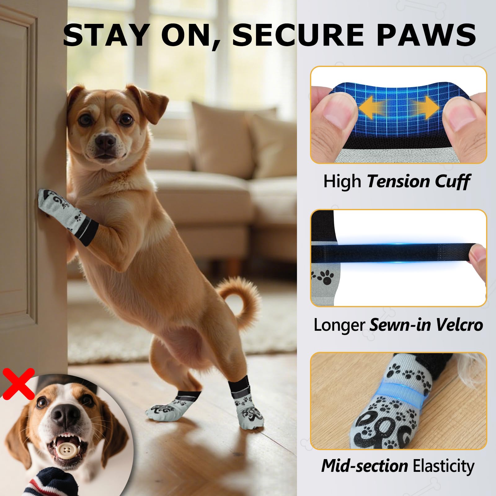 Rouwinne dog socks with grip dots improve traction on surfaces