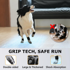 Rouwinne dog socks shown on hardwood floor demonstrating grip