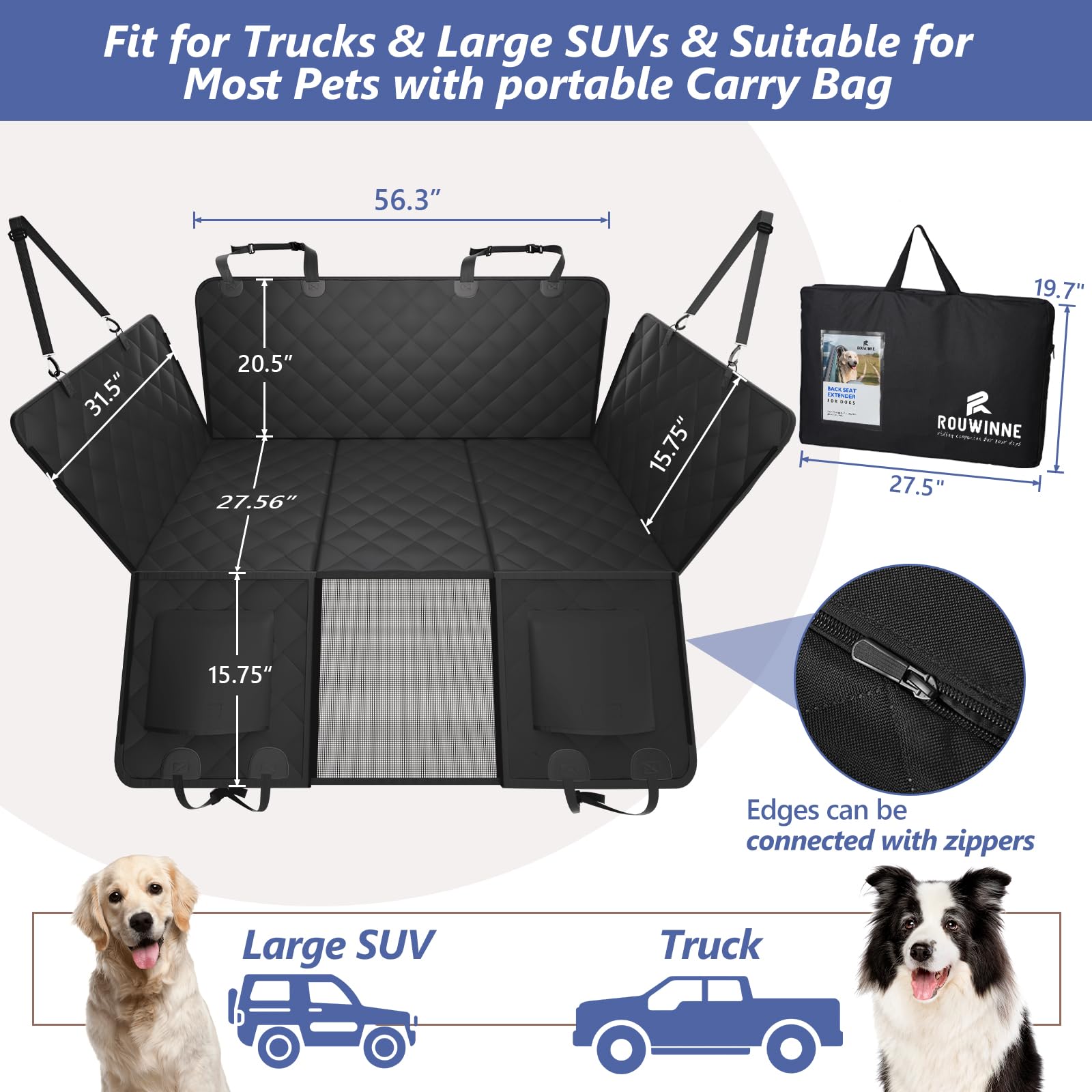ROUWINNE mesh window for breathable, interactive travel with dogs.