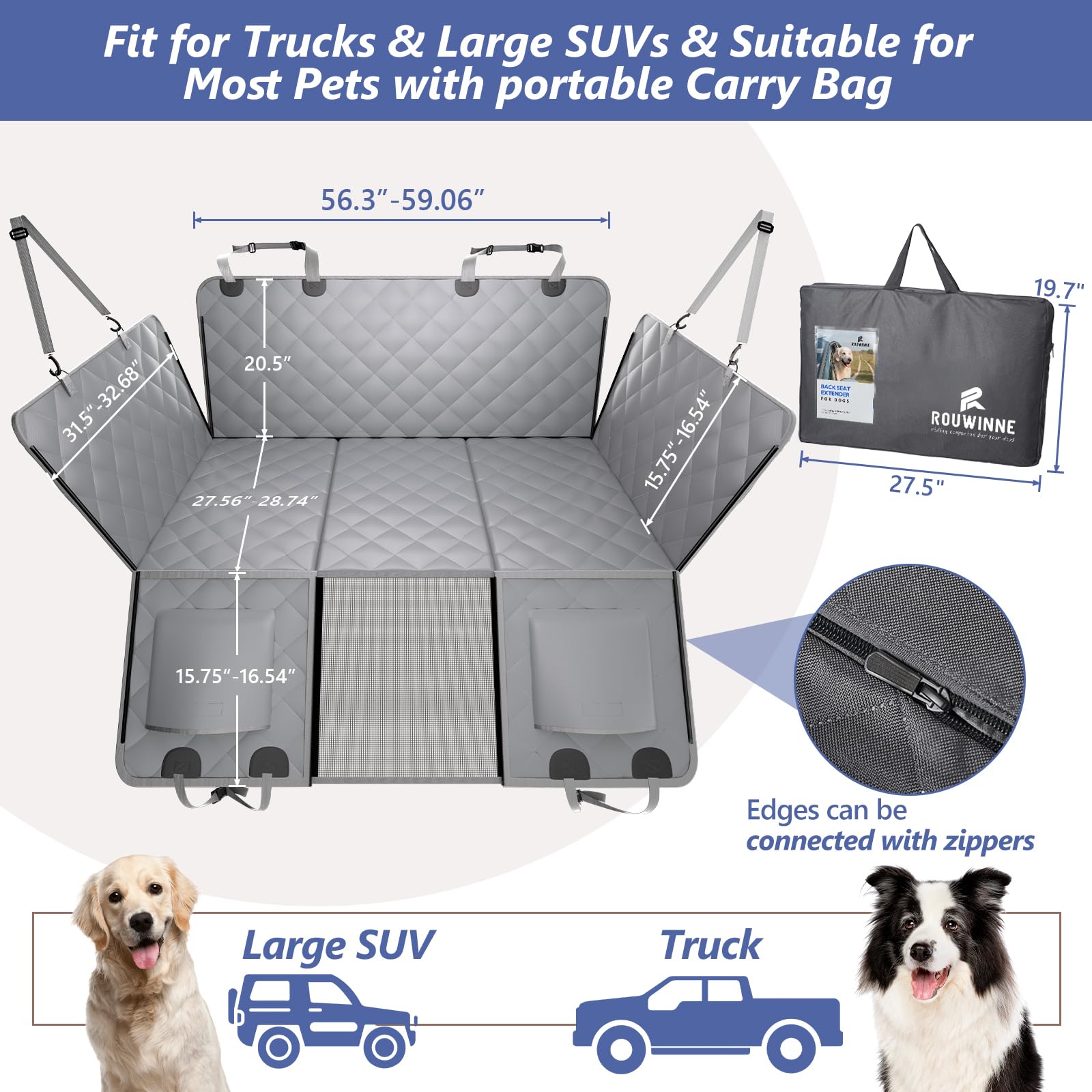 ROUWINNE mesh window provides breathability while keeping dogs visible.