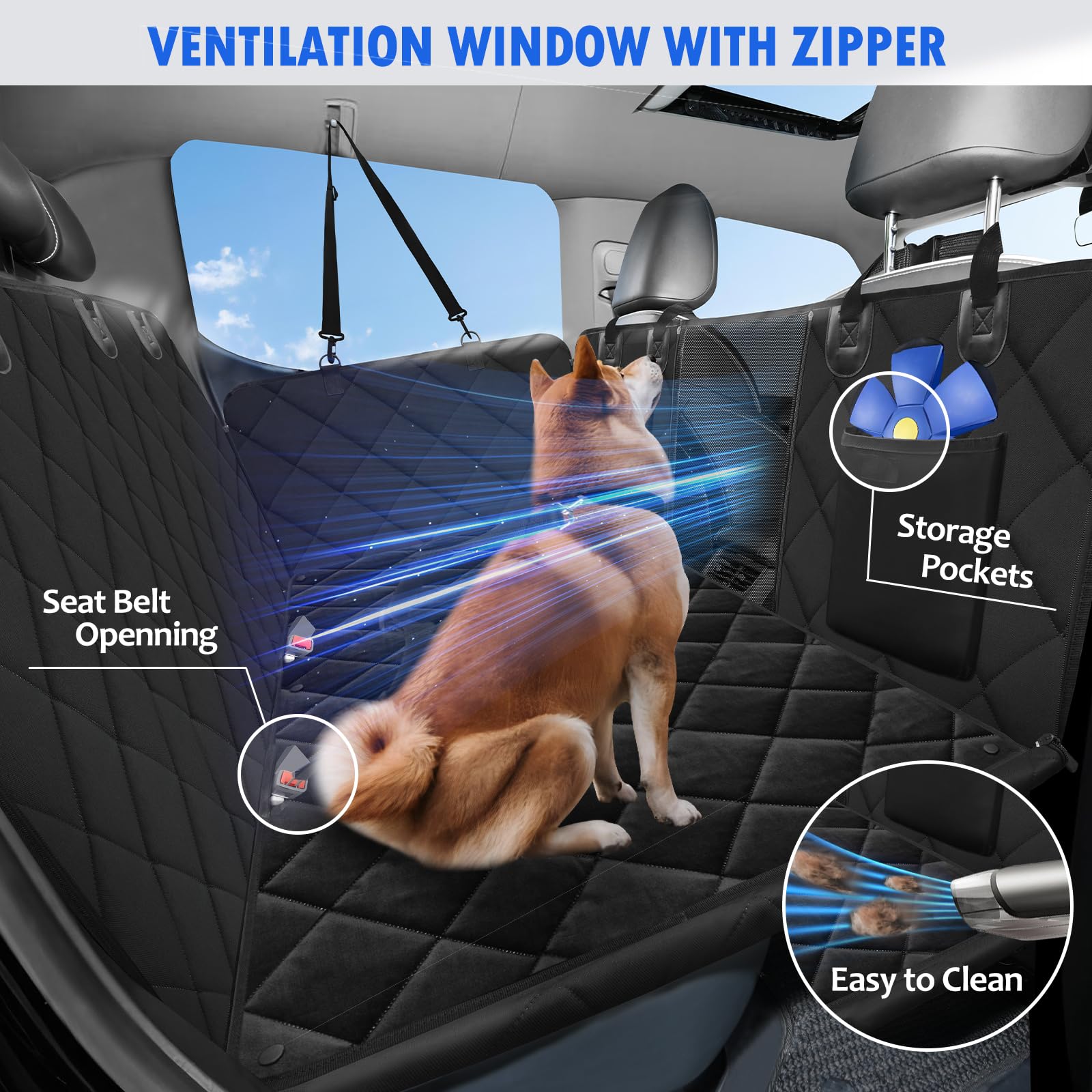 Mesh window enhances airflow and eases interaction with your dog on trips.
