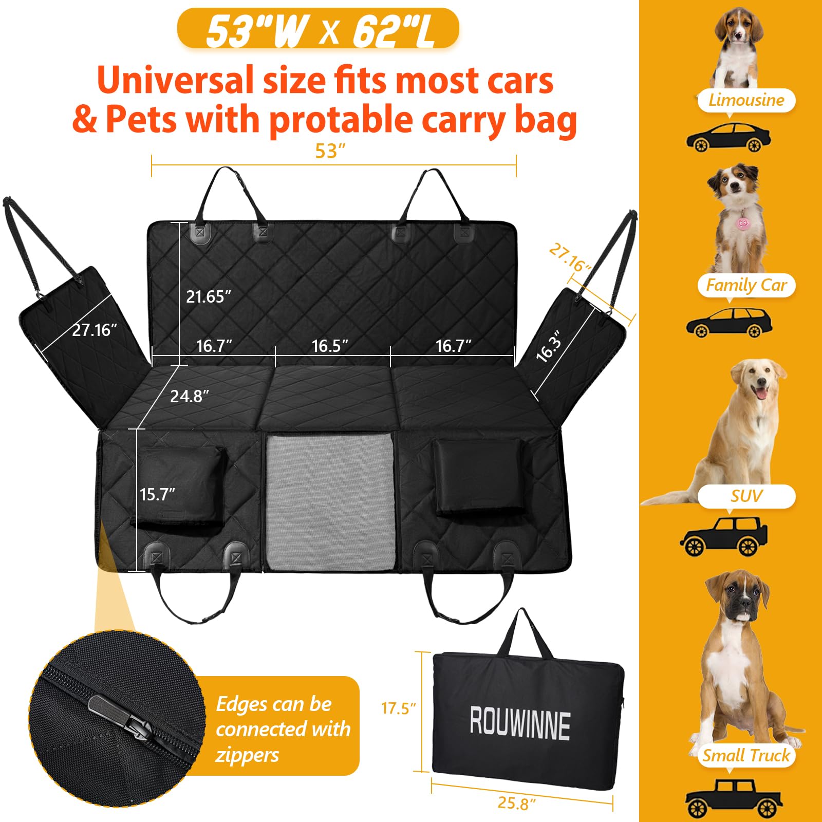 ROUWINNE mesh window for airflow and dog interaction to reduce anxiety.