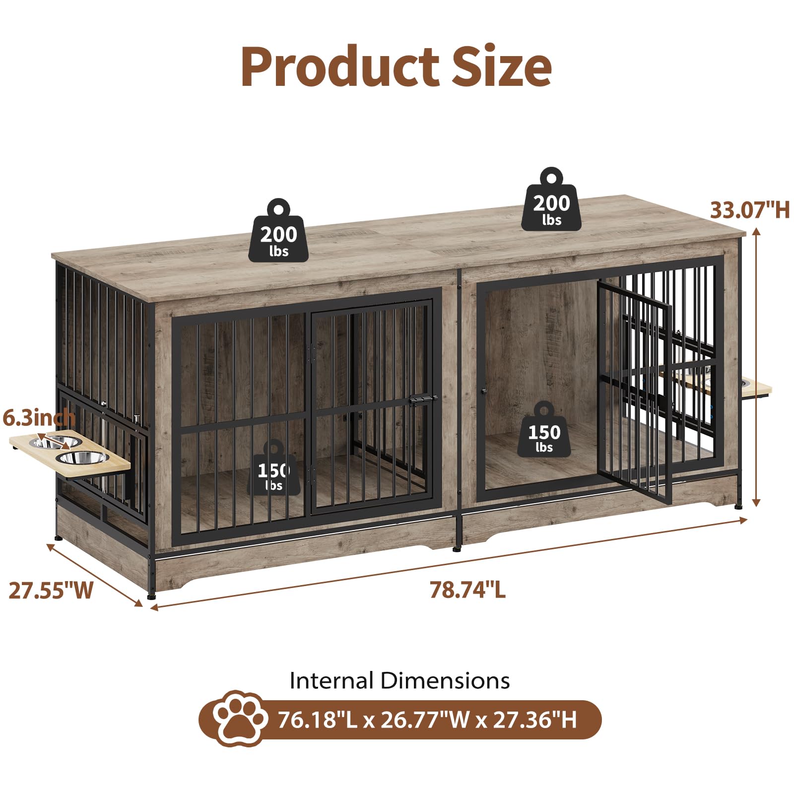 Rovibek 78 wooden TV stand dog crate side view highlighting space-saving design