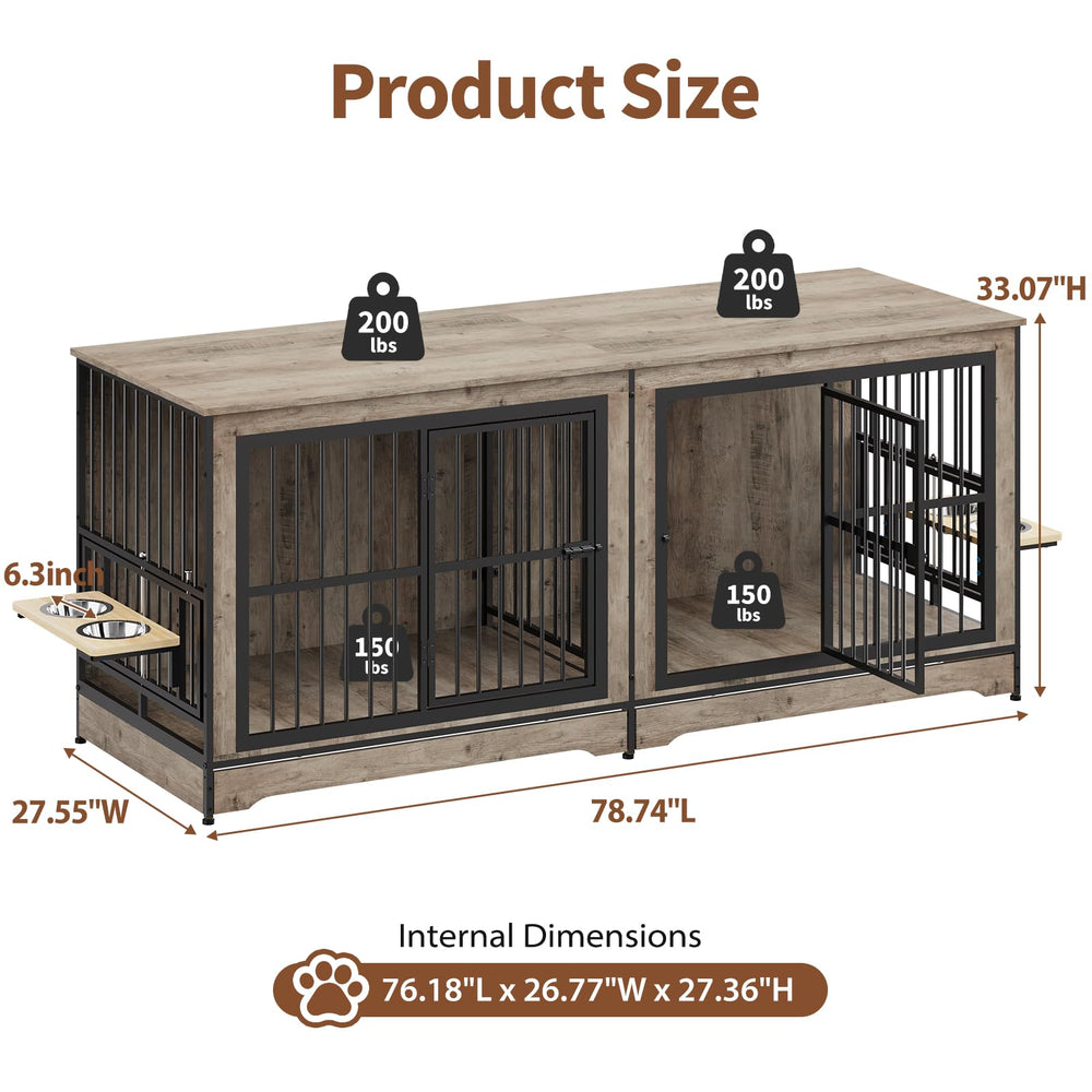Rovibek 78 wooden TV stand dog crate side view highlighting space-saving design